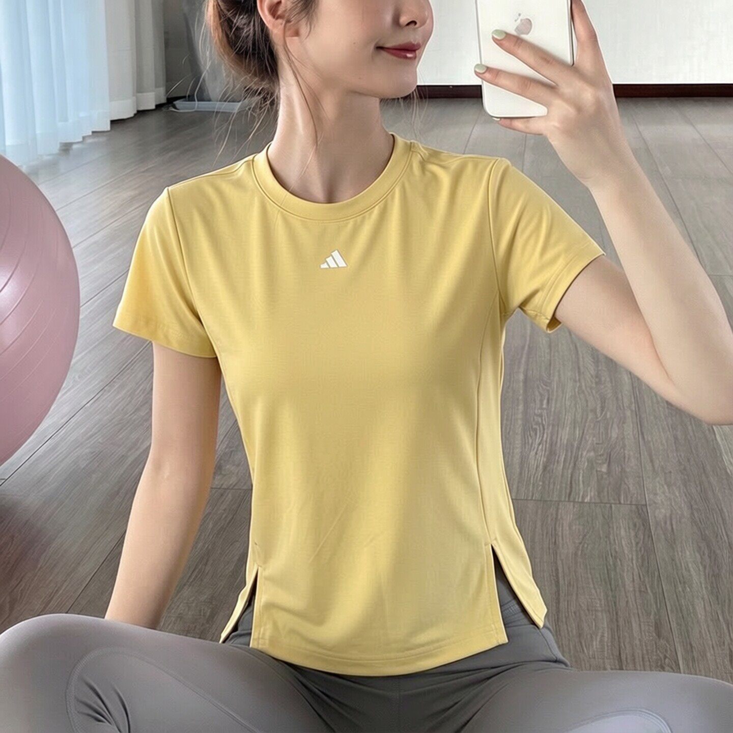 Adidas短袖女夏季正品速干瑜伽透气半袖显瘦修身运动普拉提T恤