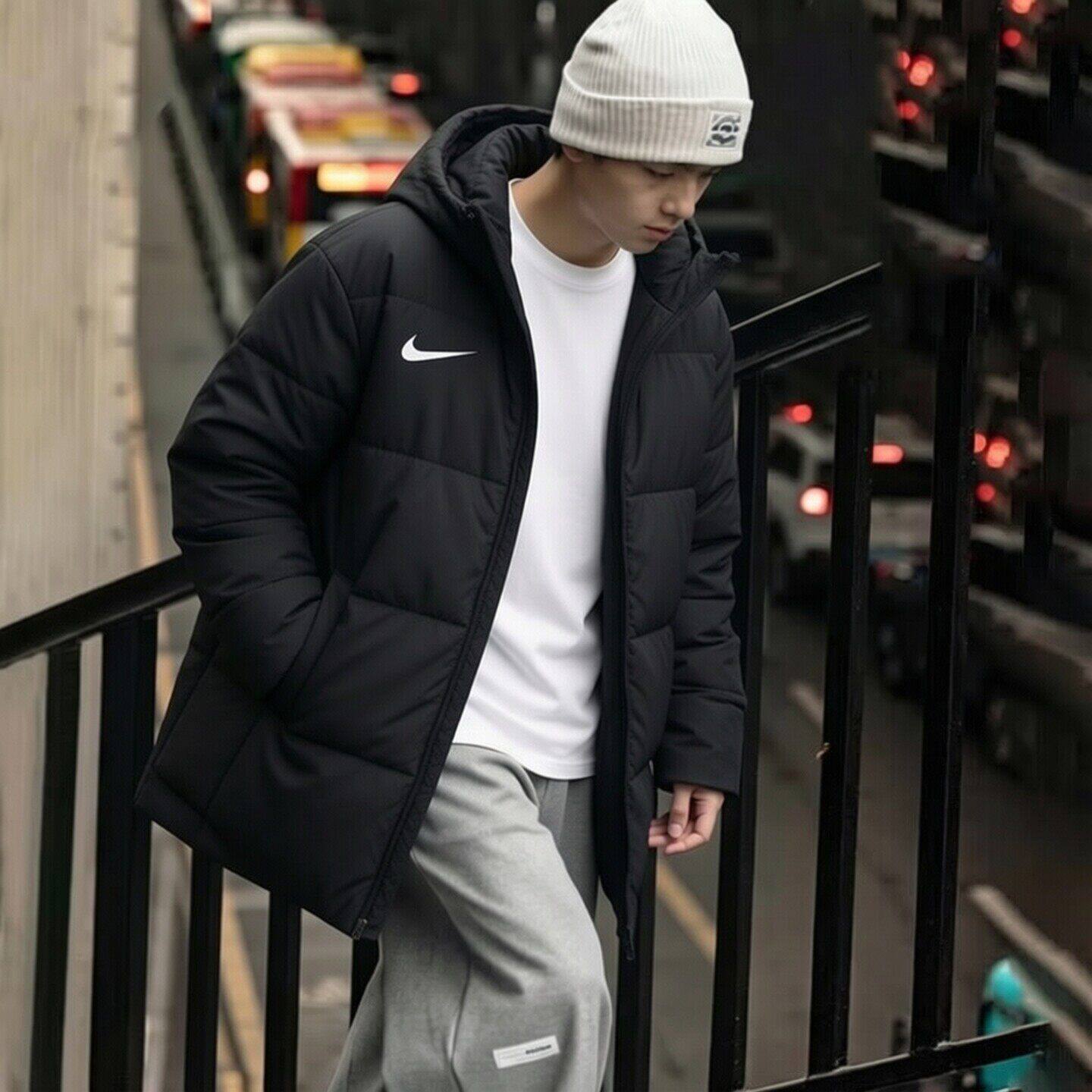 Nike耐克男士连帽棉服冬季新款加厚保暖外套黑色运动服户外款上衣