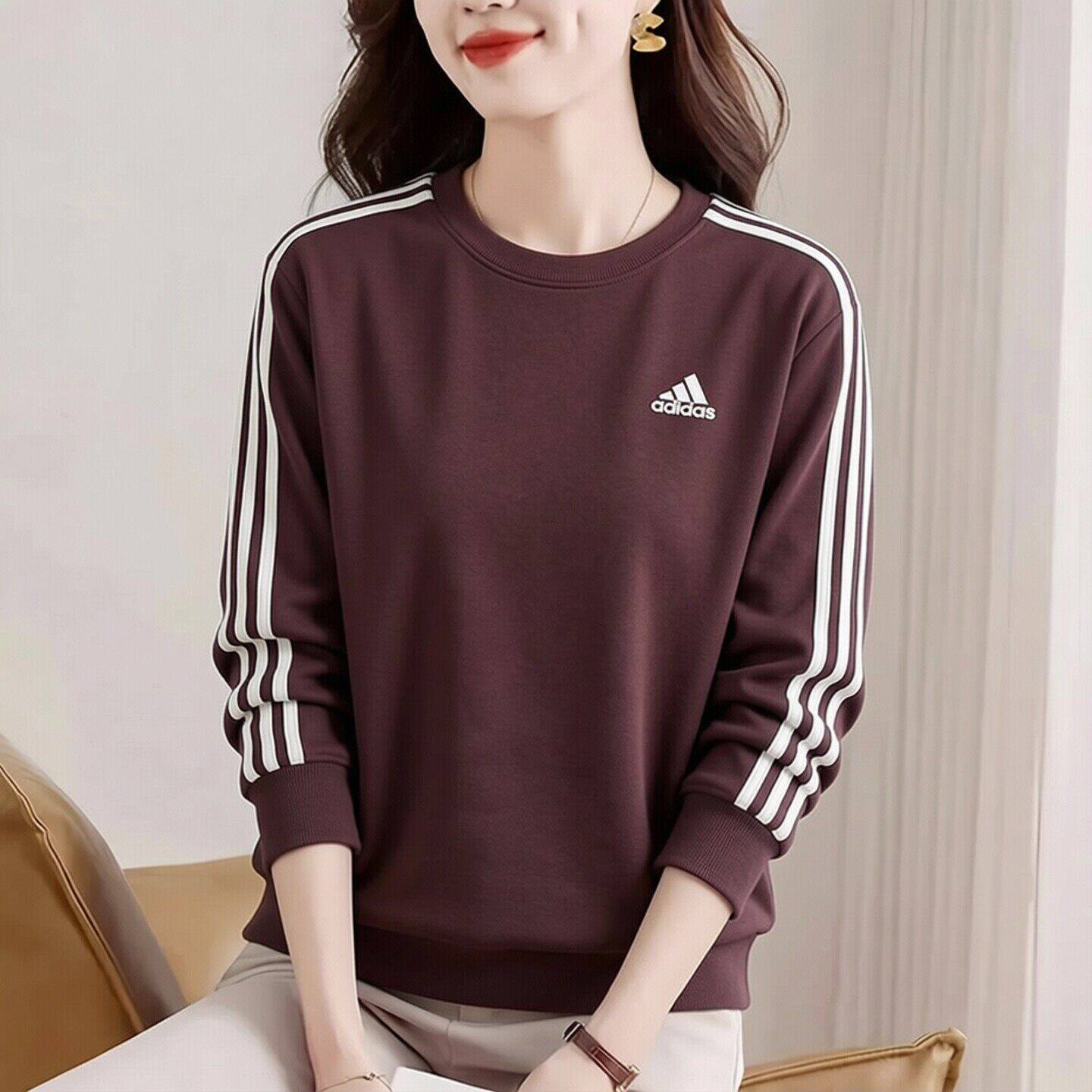 卫衣女秋季新款阿迪达斯复古美式三条纹运动服打底套头衫外套上衣