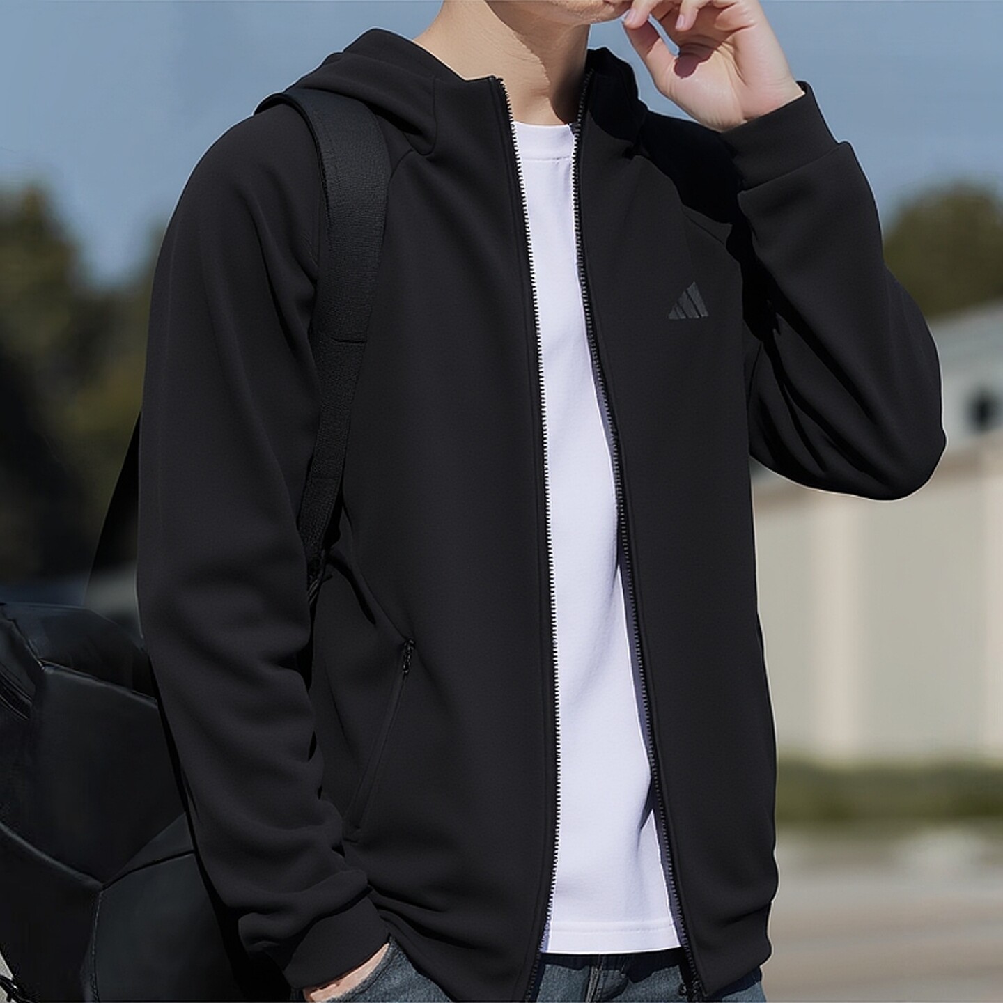 阿迪达斯外套男新款运动休闲服连帽开衫外套透气针织上衣夹克