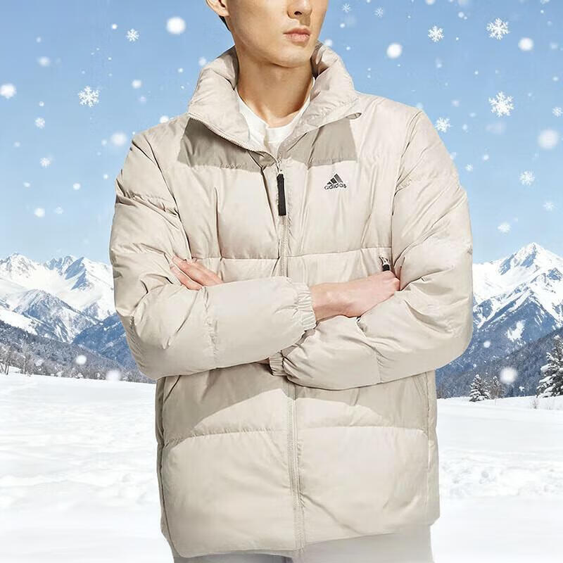 阿迪达斯米色羽绒服男装秋冬新款运动服保暖防风男士羽绒夹克外套