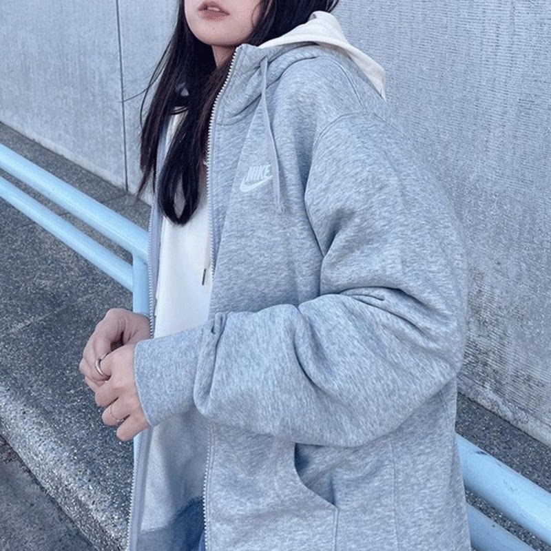 灰色连帽外套Nike耐克春秋季正品运动上衣正品女装宽松休闲棉夹克