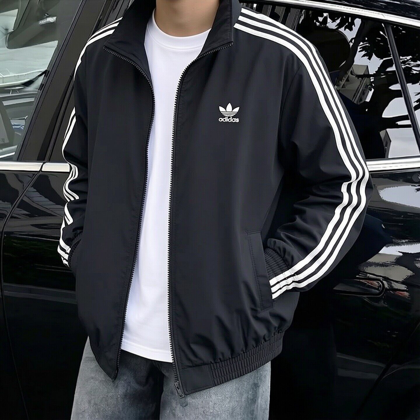 阿迪达斯三叶草棒球服男外套秋季新款立领复古美式篮球梭织夹克男