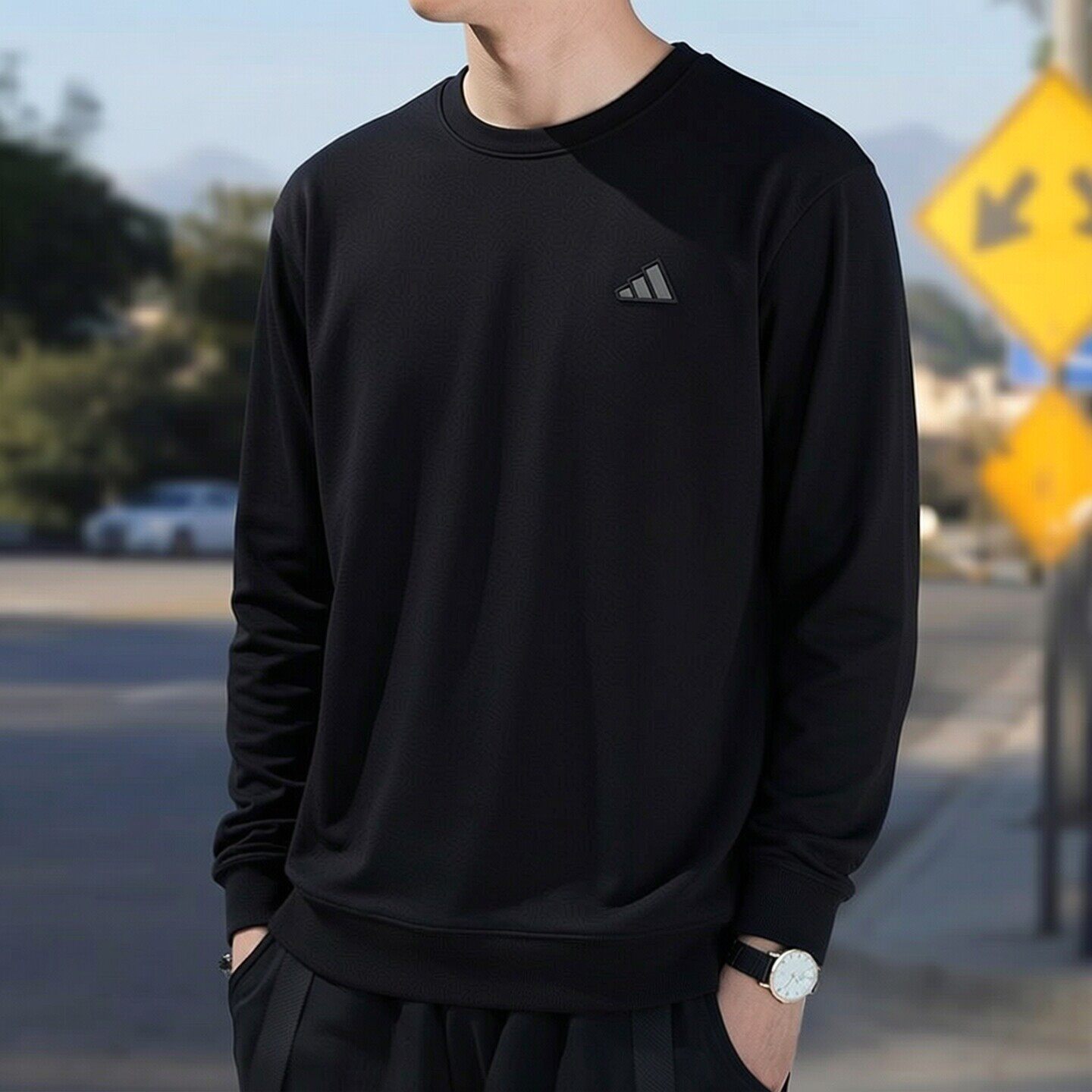 adidas阿迪达斯正品卫衣男秋季黑色运动服打底衫男士休闲防风上衣