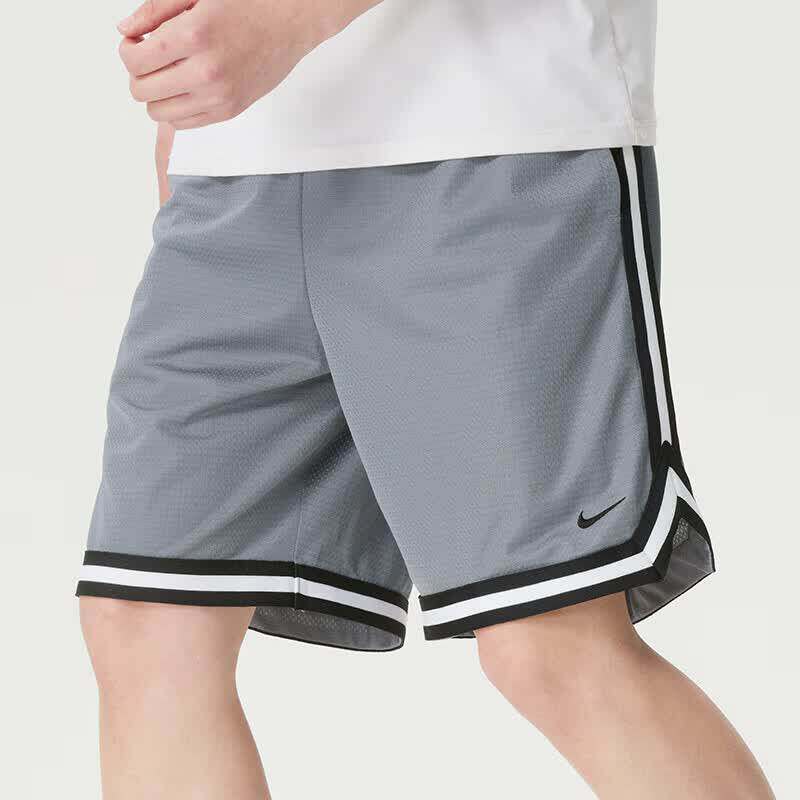 Nike耐克正品运动短裤男灰色网眼透气篮球裤侧边条纹健身训练裤