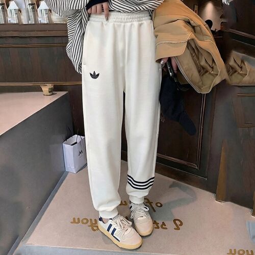 阿迪达斯三叶草白色运动裤女裤子秋季卫裤针织复古美式收脚长裤女