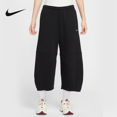 Nike耐克女裤子秋新款休闲宽松刺绣小勾运动裤针织长裤IM7475-010