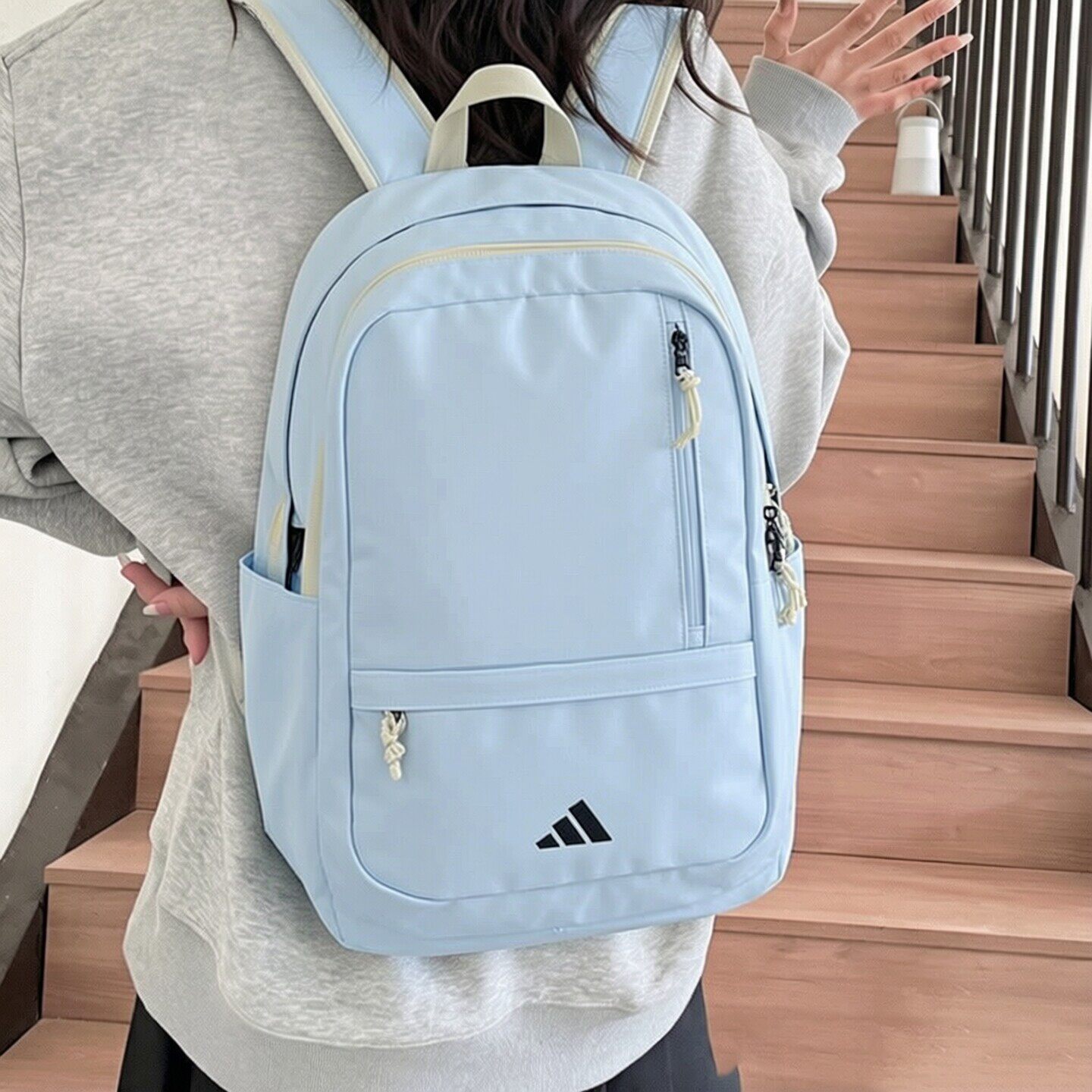 阿迪达斯双肩包男女新款正品蓝色大容量高中背包学生adidas书包