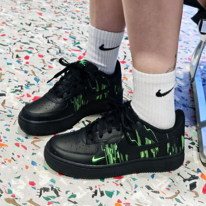 Nike耐克鞋子正品空军一号板鞋黑色运动鞋正品AF1厚底女鞋休闲鞋