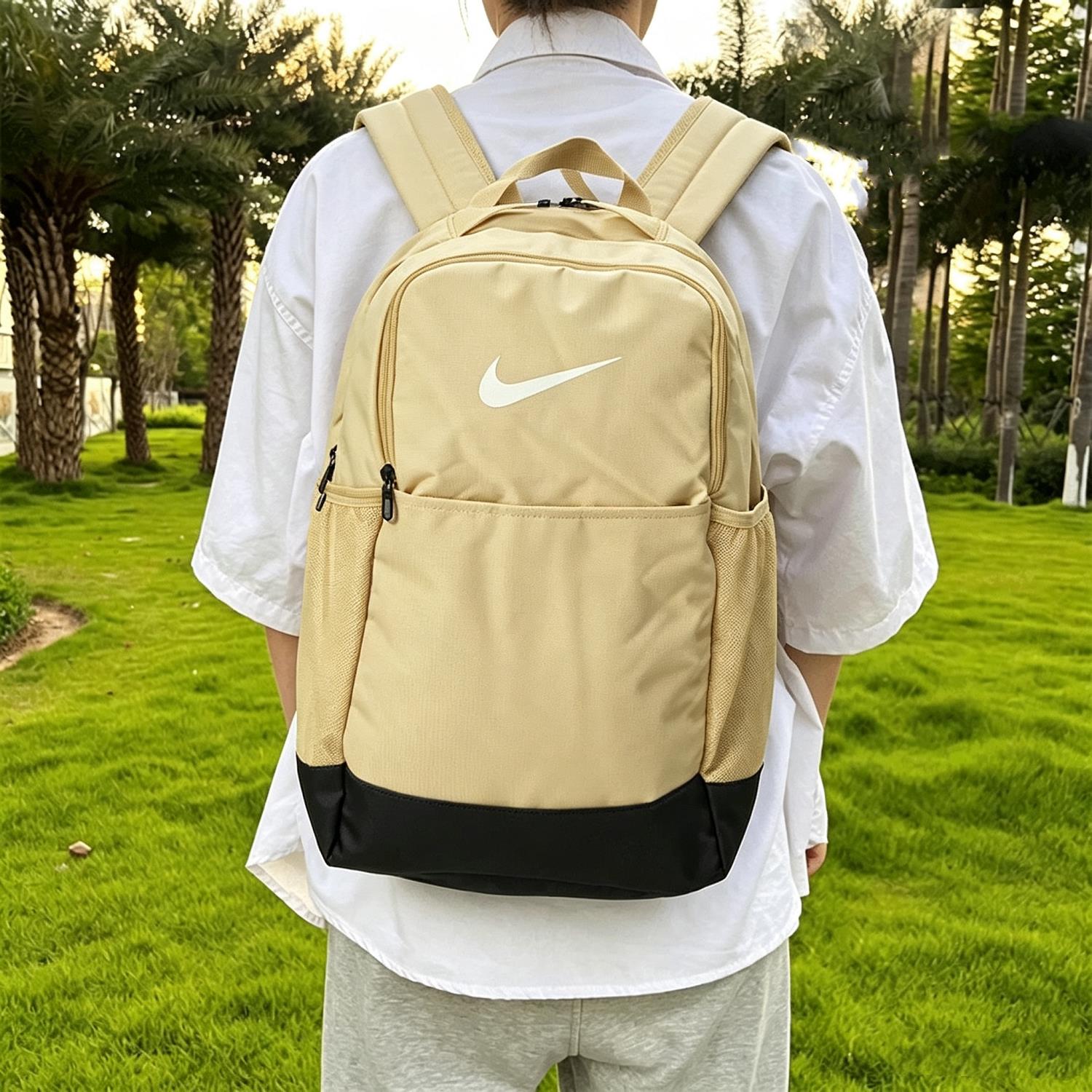 Nike耐克卡其色双肩包潮流学生书包新款男女背包轻便运动包休闲包