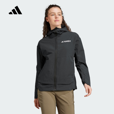 阿迪达斯正品秋新款女子梭织夹克运动休闲连帽外套黑色 IX1487