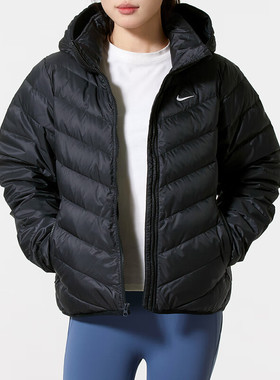 Nike耐克轻薄款羽绒服冬季新款连帽外套女士短款夹克运动服HV5106