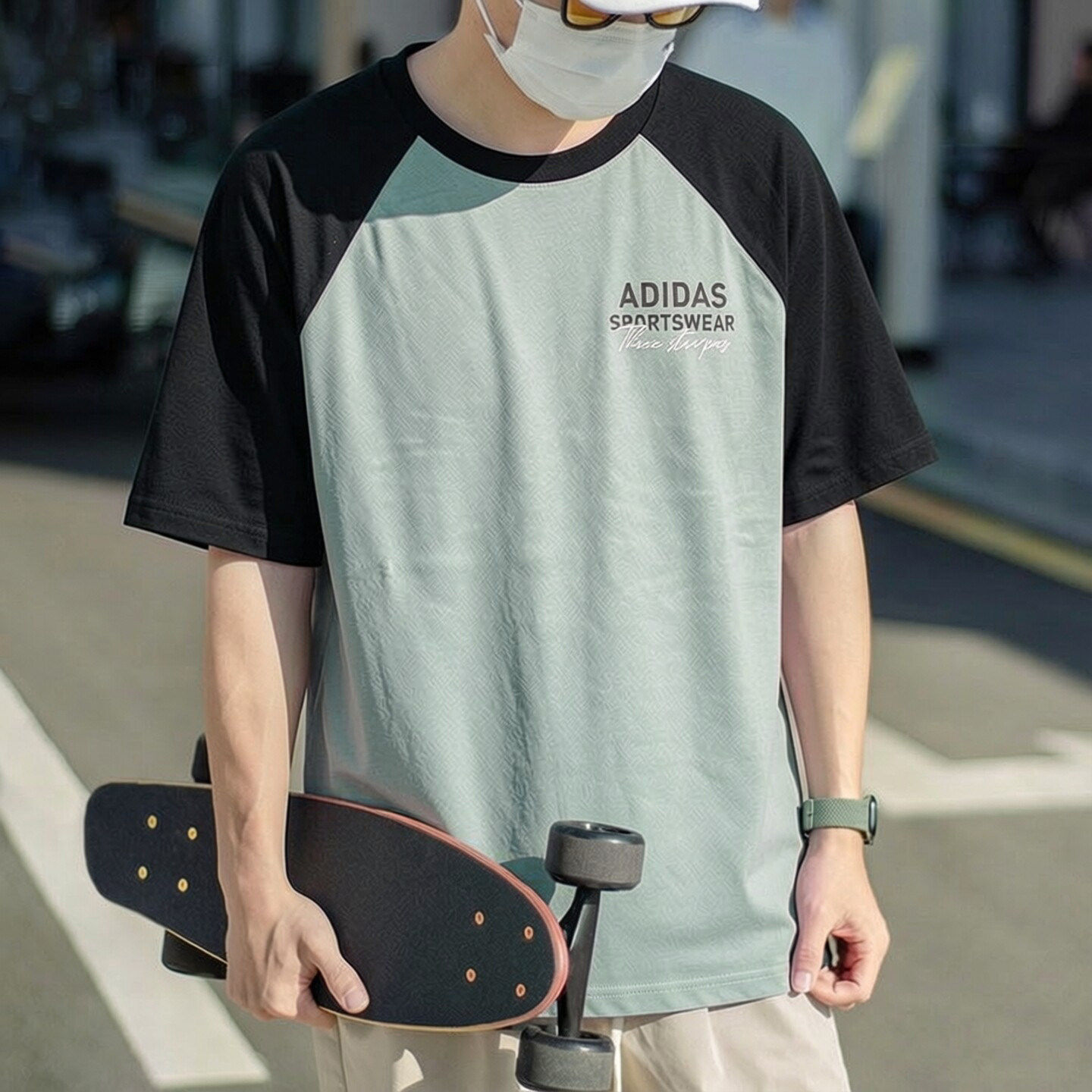 阿迪达斯绿色t恤男夏季新