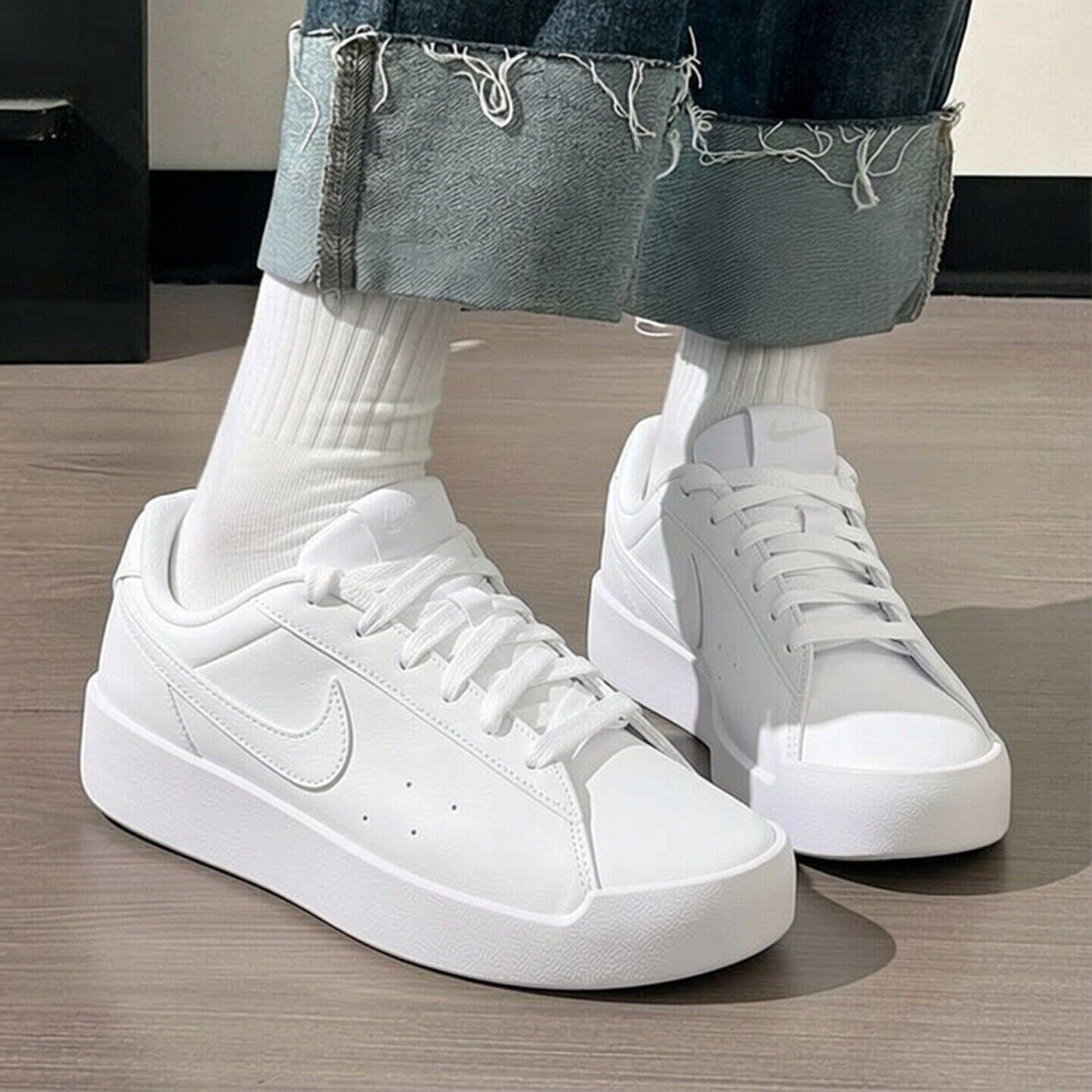 Nike耐克鞋子纯白色运动鞋皮面低帮板鞋正品女子休闲鞋透气旅行鞋