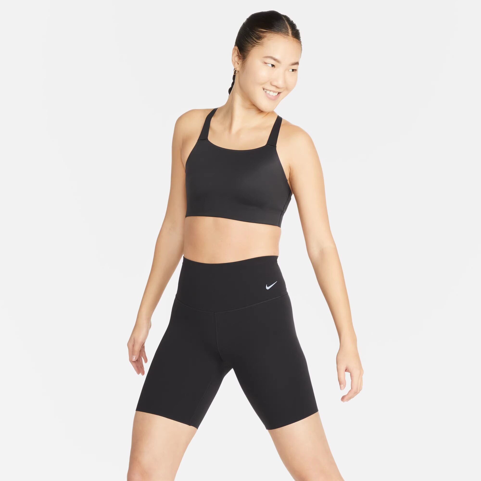 NIKE耐克女子紧身裤瑜伽ZENVY 针织运动裤高腰骑行短裤DQ6004-010