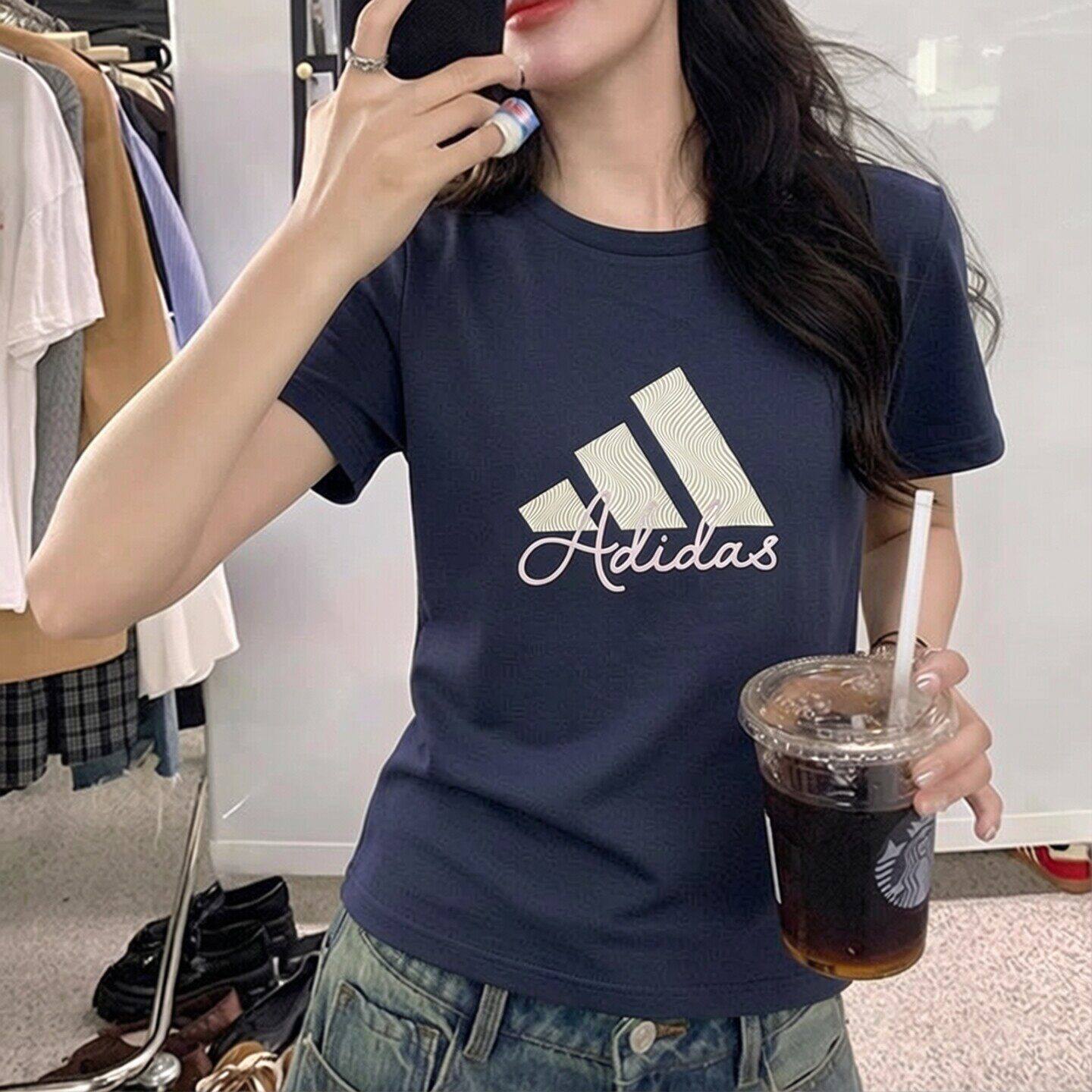 阿迪达斯蓝色T恤女夏季新