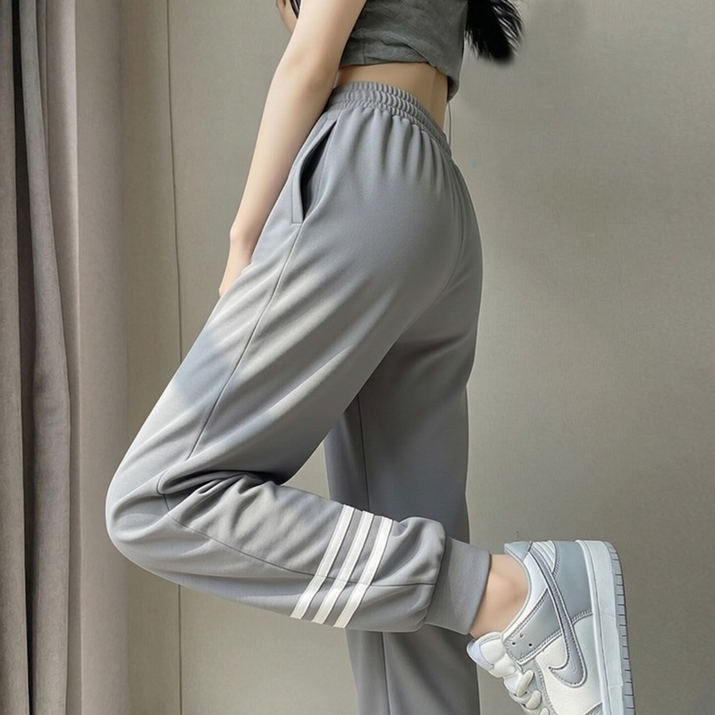 adidas三叶草运动裤女裤子秋季新款灰色复古跑步棒球长裤防风卫裤