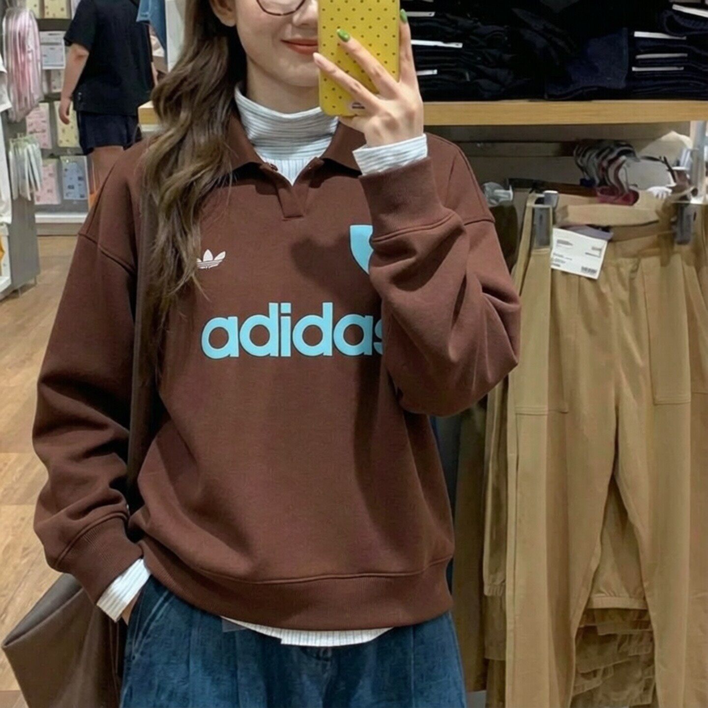 阿迪达斯三叶草翻领卫衣女秋新款学院韩版复古正品上衣宽松打底衫