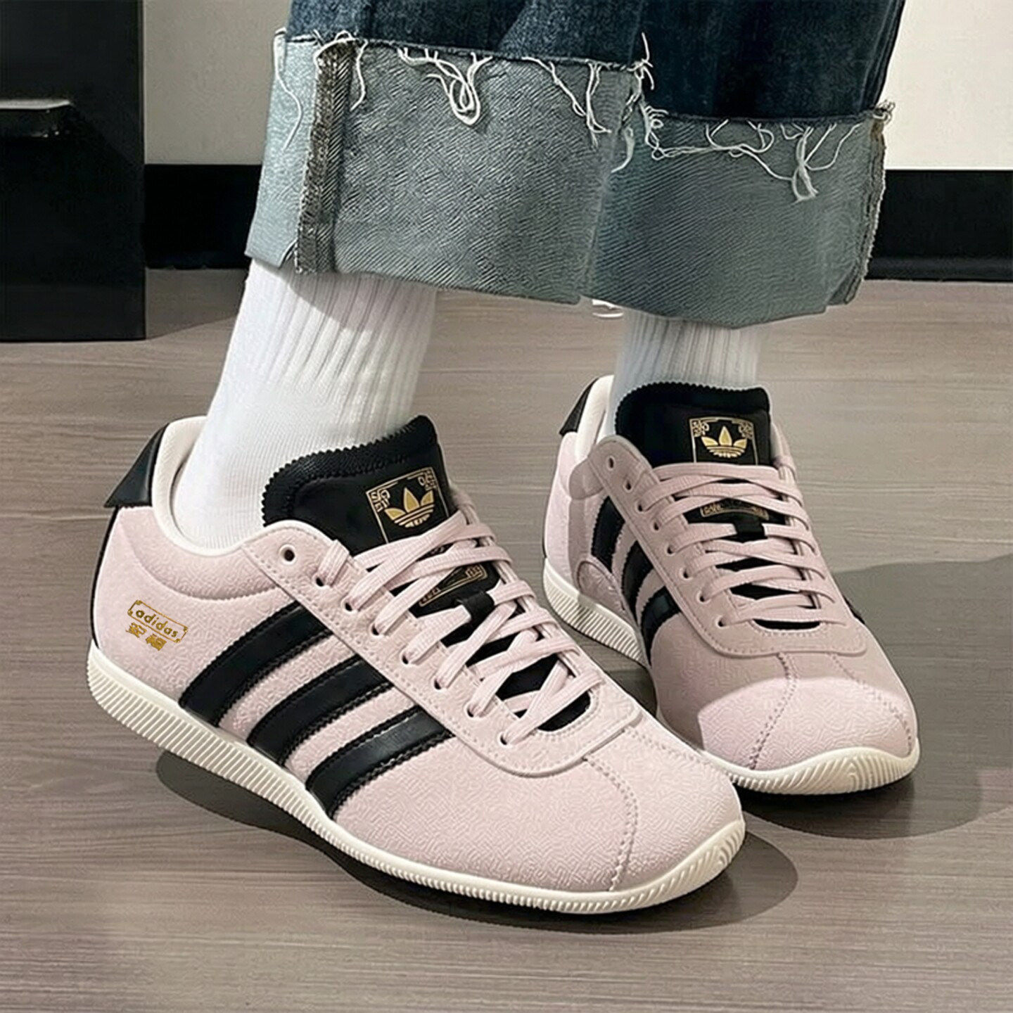 Adidas三叶草粉色板鞋女夏季复古ANFU薄底T头板鞋休闲鞋KJ3955