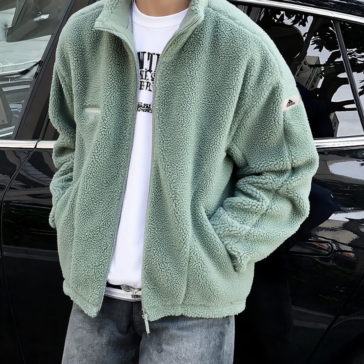 阿迪达斯绿色棒球服男秋