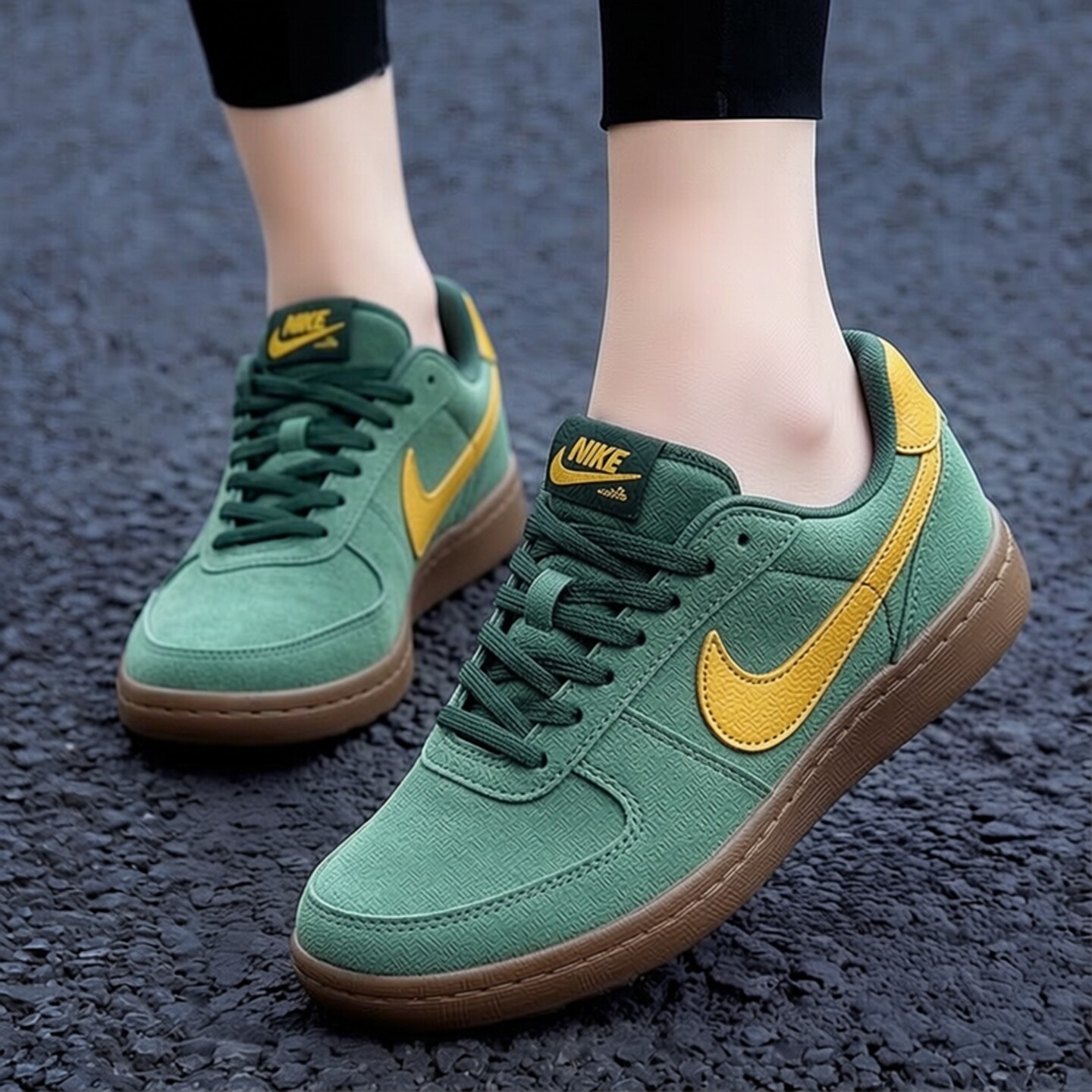 Nike耐克女鞋板鞋正品复古翻毛皮运动鞋时尚休闲绿色平底鞋鞋子