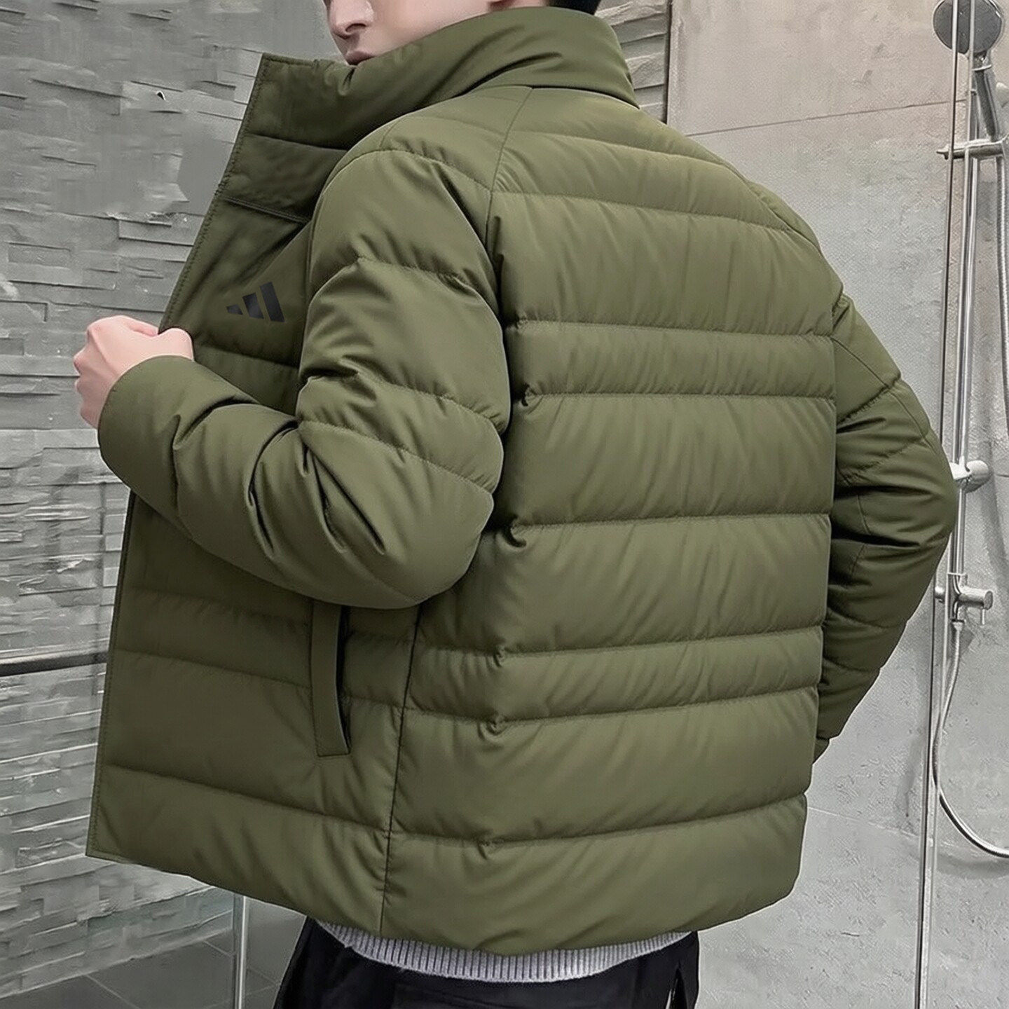 阿迪达斯绿色棉服男装秋季加厚外套宽松防风男士立领夹棉保暖夹克