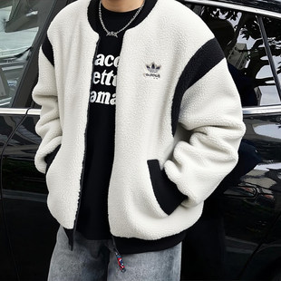 阿迪达斯三叶草红色棉服男冬季新年款复古棉袄外套美式加厚棒球服