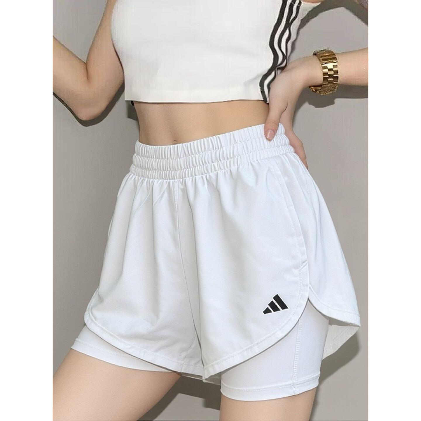 阿迪达斯运动短裤女夏季正品速干跑步健身假两件防走光宽松五分裤