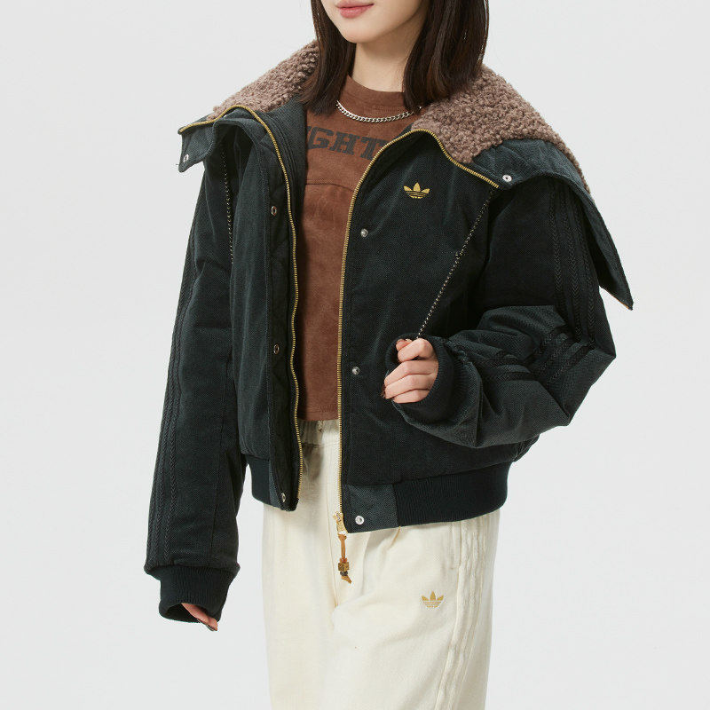 阿迪达斯三叶草女装棉服2026新年款保暖毛绒领运动服宽松KT0722