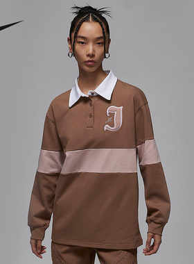 JORDAN耐克长袖POLO衫女子上衣落肩针织 翻领卫衣FV7183-223