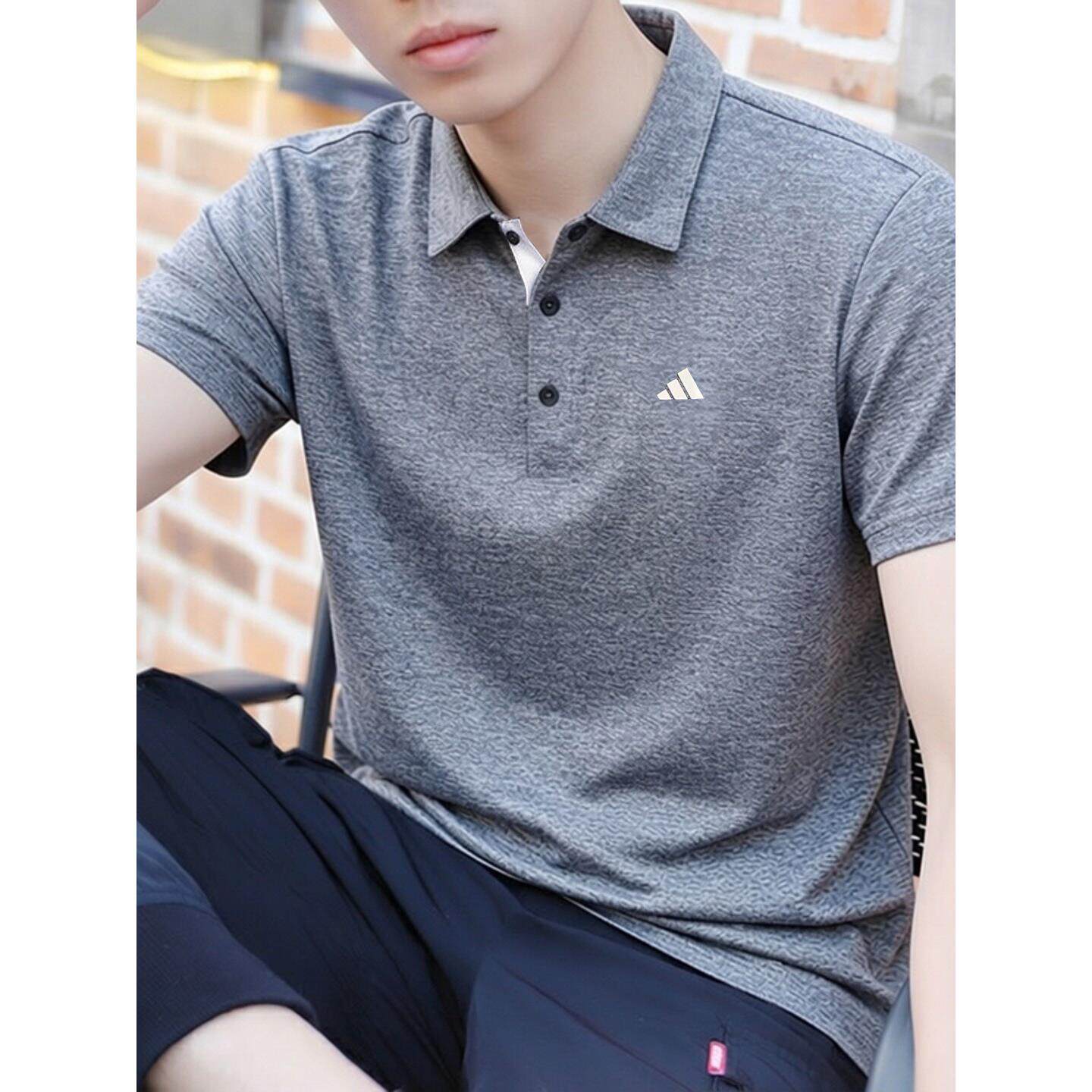阿迪达斯polo衫男短袖夏季透气宽松高尔夫正品灰色简约运动T恤男