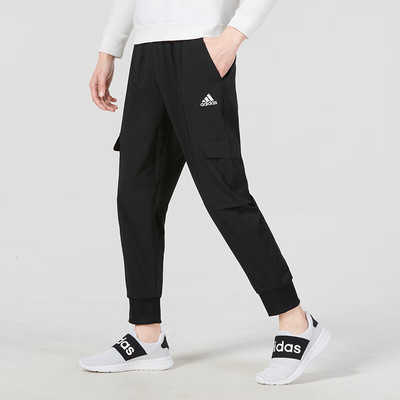 阿迪达斯男裤正品夏季新款运动裤针织休闲透气工装束脚长裤HA4348