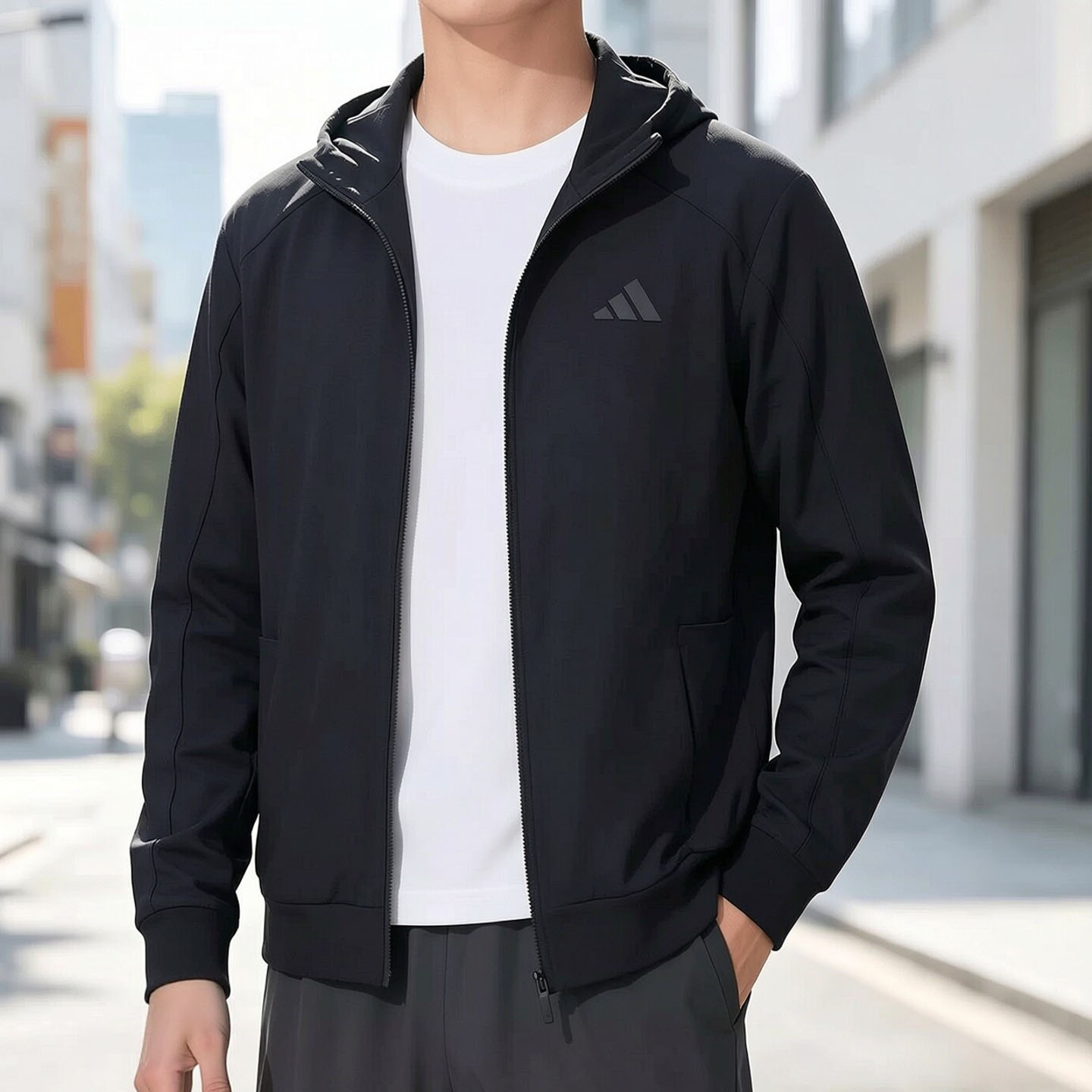 阿迪达斯运动外套男秋季新款正品透气速干运动服骑行跑步训练上衣