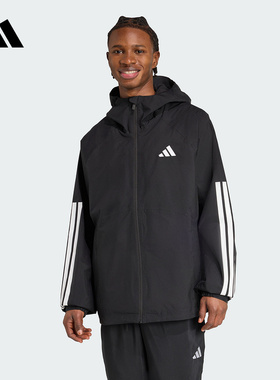 adidas阿迪达斯秋新款男防坡水防风透湿休闲连帽夹克外套 JM1056