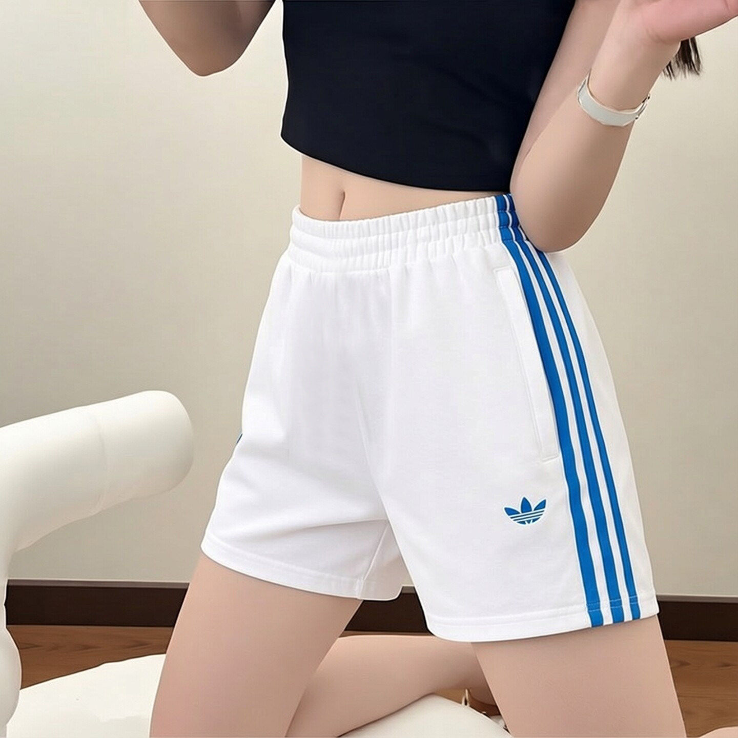 阿迪达斯三叶草短裤女夏季正品白色针织美式复古校园正品三分裤