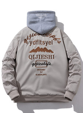 秋冬新款男式夹克青少年学生加厚棒球服情侣vintage棉服连帽外套