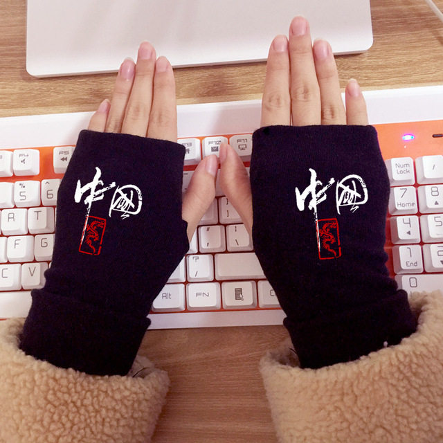 学生通用秋冬半指手套中国风炫酷文艺范骑自行车办公打字保暖纯棉
