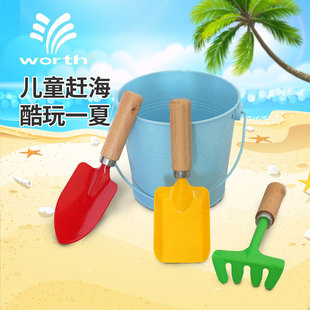 海边沙滩挖沙铁铲户外玩沙铲子小桶幼儿园种花铲 儿童赶海工具套装