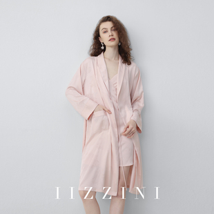 睡袍女春秋长袖 IIZZINI牡丹花 冰丝奢华提花高级感外穿晨袍2件套
