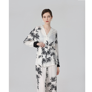 IIZZINI【时装周】睡衣女春秋季长袖冰丝国风水墨庭竹高级感套装
