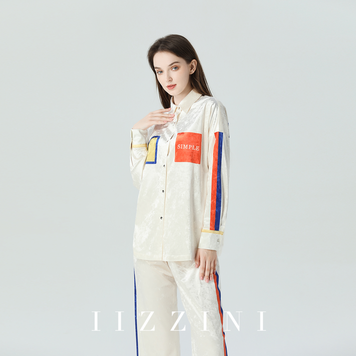 IIZZINI 睡衣女秋冬长袖金丝绒撞色贴袋运动风长裤居家服套装