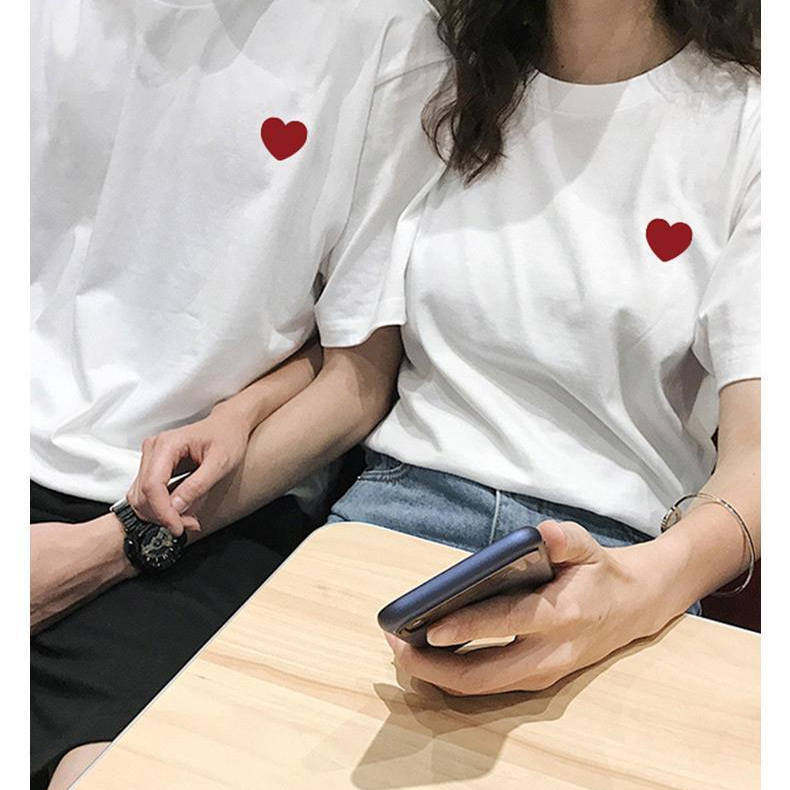 结婚登记照新款夏季心形白色短袖T恤领证订婚照情侣装上衣服潮
