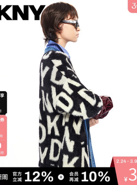 DKNY唐可娜儿秋季女装针织开衫毛衣外套羽毛纱休闲毛衫针织衫外套