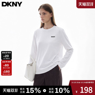 DKNY唐可娜儿重磅纯棉长袖t恤女2026新款秋季白色打底衫休闲上衣