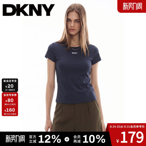 DKNY唐可娜儿美式复古短袖T恤女夏季修身显瘦休闲百搭圆领上衣女