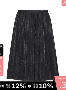 DKNY唐可娜儿春夏款褶皱半身裙女松紧中腰细褶复古满钻飘逸时尚潮