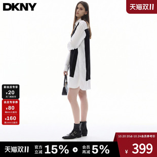 【含绵羊毛】DKNY唐可娜儿26秋季新款衬衫连衣裙女长袖翻领针织