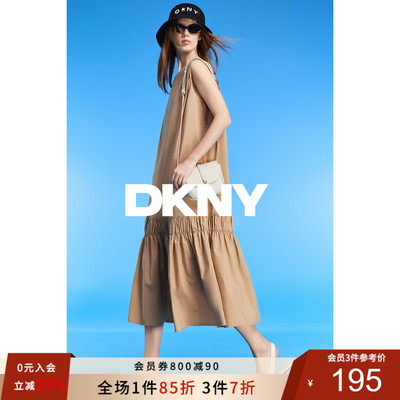 DKNY唐可娜儿都市休闲设计感宽松时尚优雅百搭无袖背心女士连衣裙