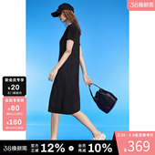 连衣裙女圆领休闲百搭褶皱拼接宽松潮流时尚 DKNY唐可娜儿夏季 短袖