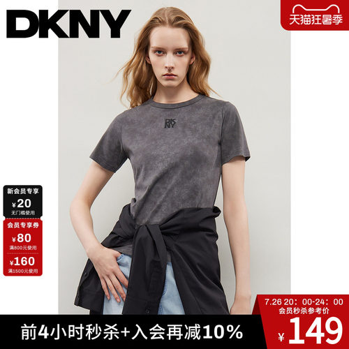T恤短袖女炒灰色复古圆领纯棉